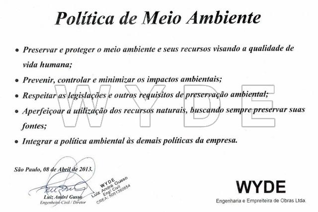 WYDE define nova POLÍTICA DE MEIO AMBIENTE